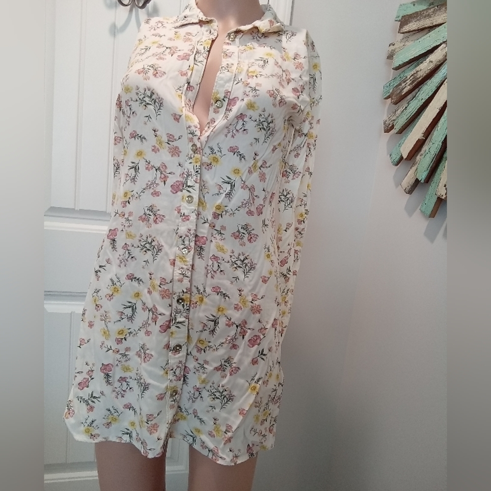 Guess Plus Sz 14 Floral Button-Down Shirt Long Sleeve Boho Mini Dress
